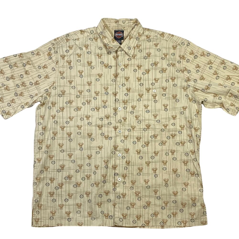 Harley-Davidson Button Motorcycle Engine Logos All Over Print Shirt 2XL Beige